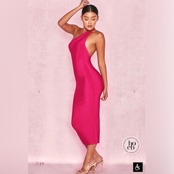 House of CB Hot Pink One Shoulder Bandage Dress Size Large - Picture 3 of 16